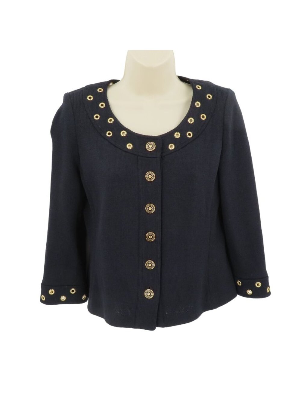 St John Collection Womens 2 Black Knit Gold Grommet Button Front Jacket Coat